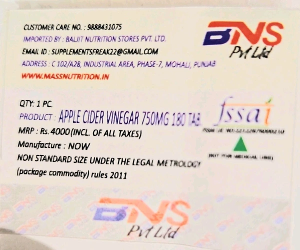 Apple Cider Vinegar, Extra Strength 750 mg  - 180 Tablets