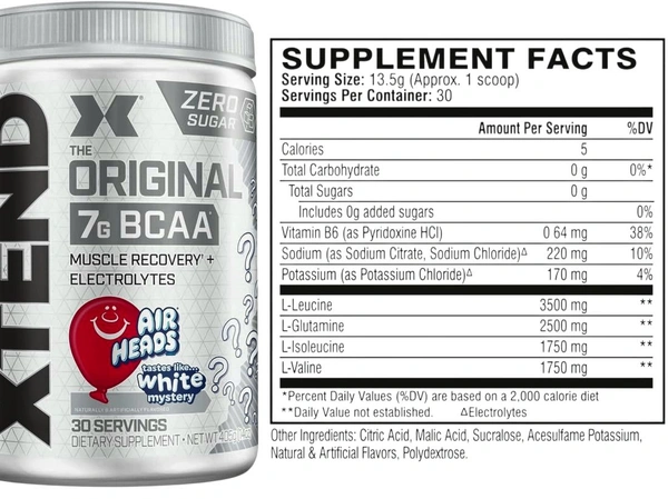 XTEND Original BCAA Powder Airheads Candy Flavor, 7g BCAA and 2.5g L-G - 405g, White Mystery