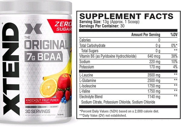 XTEND Original BCAA Powder Knockout Fruit Punch | Sugar Free - Fruit Punch, 405g