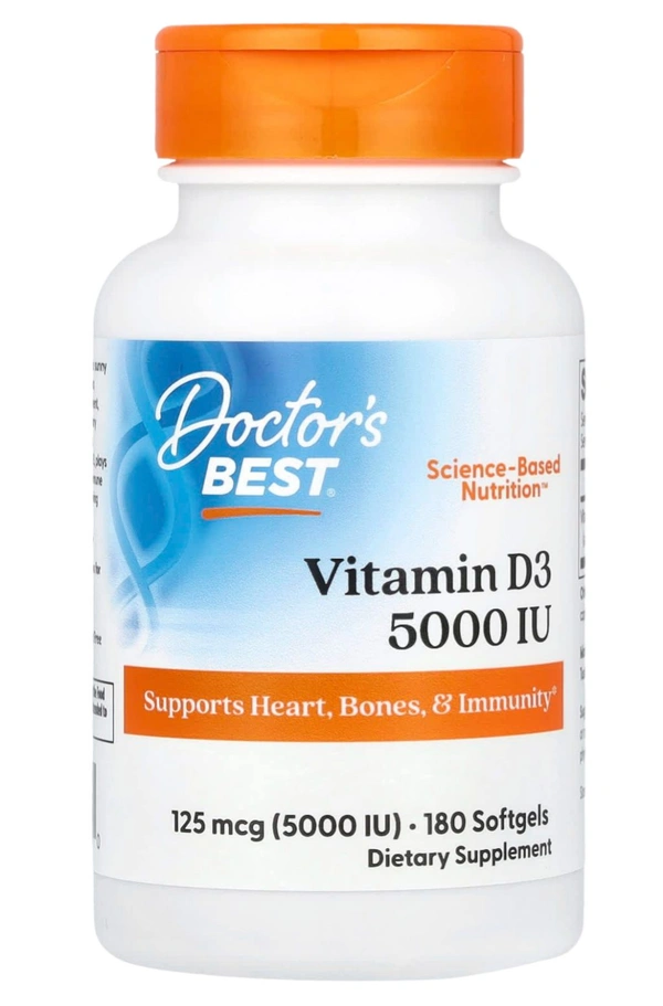 Doctor's Best
Vitamin D3, 125 mcg (5,000 IU),  - 180 Softgels