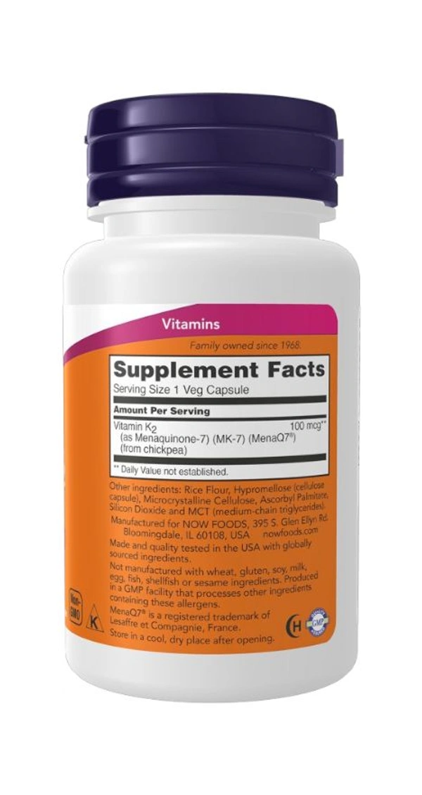 Now MK-7 Vitamin K-2 100mcg Veg Capsule - bottle (60) - 60 -Veg Capsule - bottle