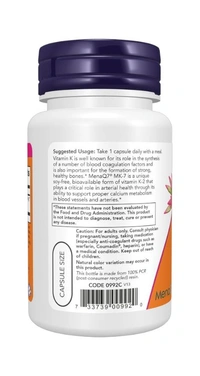 Now MK-7 Vitamin K-2 100mcg Veg Capsule - bottle (60) - 60 -Veg Capsule - bottle