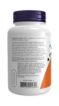Now L-Tyrosine 750 mg, Extra Strength  - 90 Veg Capsules