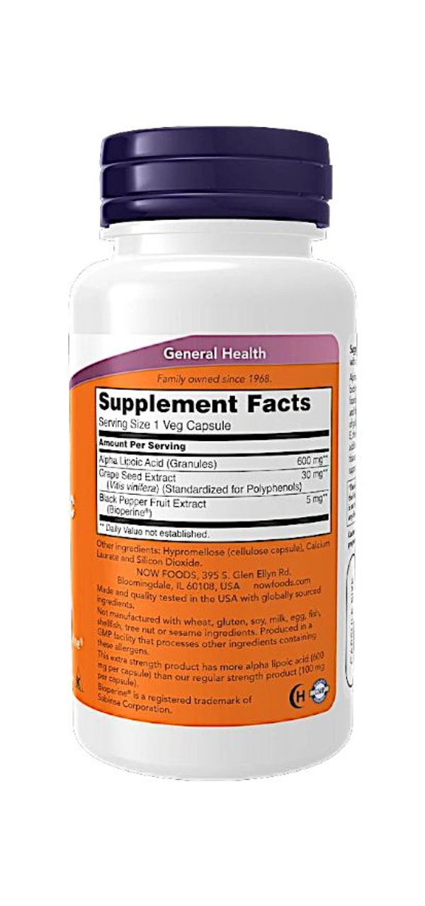 Now Alpha Lipoic Acid, Extra Strength 600 mg  - 120 Veg Capsules