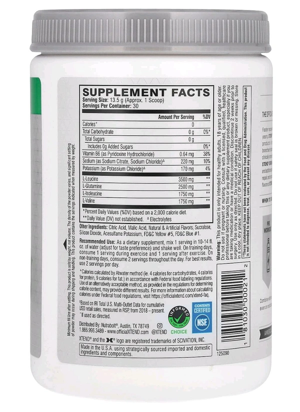 Scivation XTEND Original BCAA Powder 30 Servings   - (405 g), LEMON LIME SQUEEZE