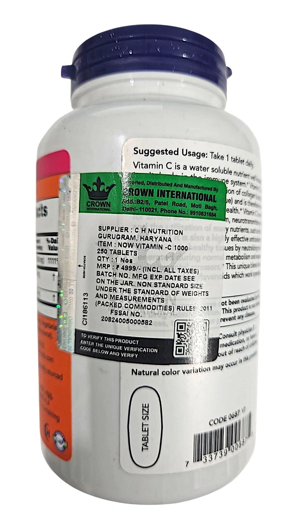 Now Vitamin C-1000 Antioxidant Protection With Rose Hips & Bioflavonoids - 250 Tablets