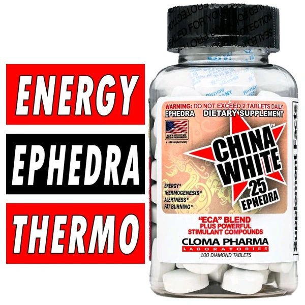 Cloma Pharma China White 25MG Ephedra  - 100 Tablets