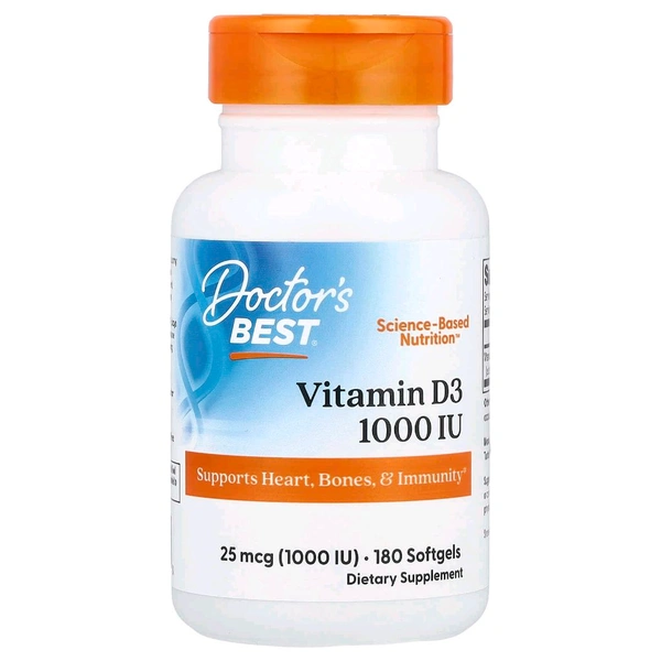 Doctor's Best, Vitamin D3, 25 mcg (1,000 IU),  - 180 Softgels