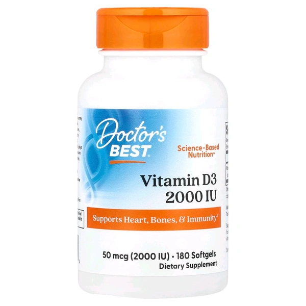 Doctor's Best, Vitamin D3, 50 mcg (2,000 IU),  - 180 Softgels