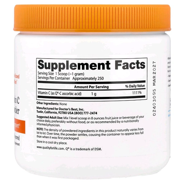 Doctor's Best, Pure Vitamin C Powder with Q-C, - 8.8 oz (250 g)