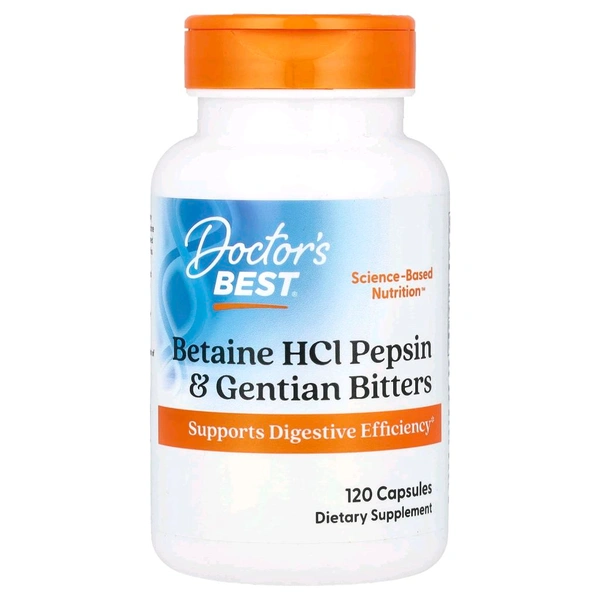 Doctor's Best, Betaine HCl Pepsin & Gentian Bitters,  - 120 Capsules