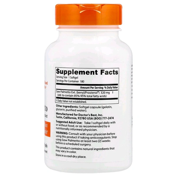 Doctor's Best,Saw Palmetto, Standardized Extract, 320 mg,  - 180 Softgels