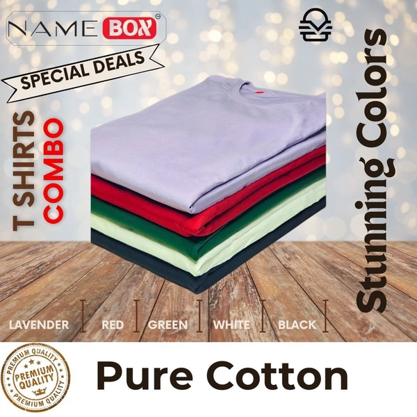 NameBox Pure Cotton T shirts - Pack of 5 (Multicolor) - Medium