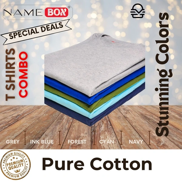 NameBox Pure Cotton T shirts - Pack of 5 (Multicolor) - Medium