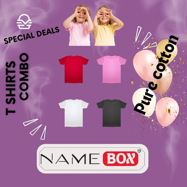 NameBox Round Neck T-shirts for Kids - Pack of 4 - Pure cotton - (Multicolor) - Large