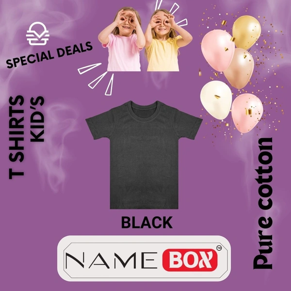 NameBox Round Neck T-shirts for Kid's - Pure Cotton Fabric - Black - Small