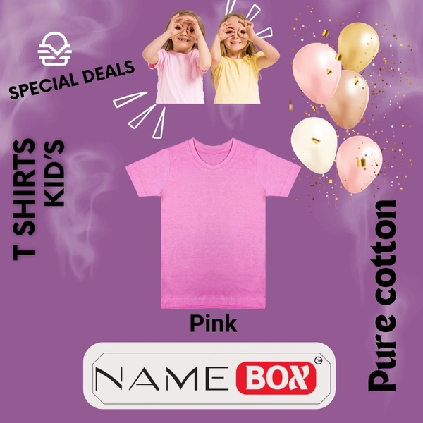 NameBox Round Neck T-shirts for Kid's - Pure Cotton Fabric - Pink - Medium