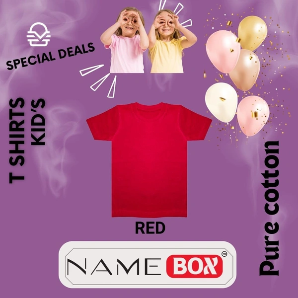 NameBox Round Neck T-shirts for Kid's - Pure Cotton Fabric - Red - Large