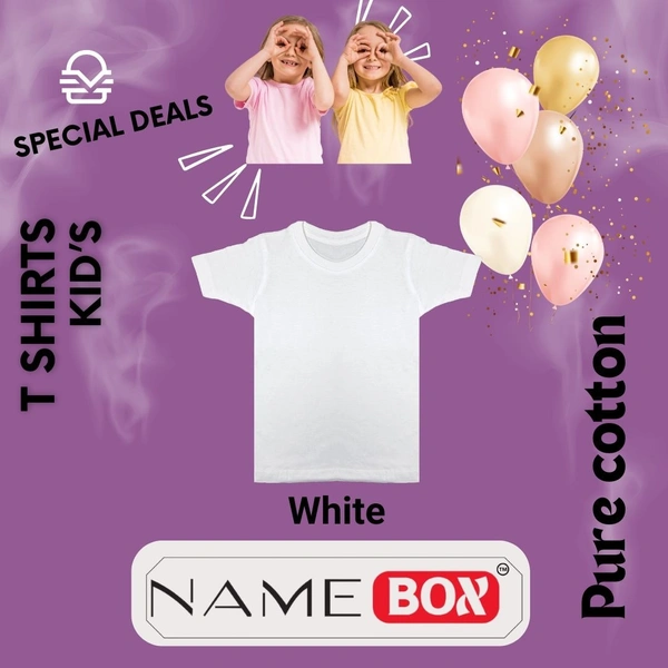 NameBox Round Neck T-shirts for Kid's - Pure Cotton Fabric - White - Small