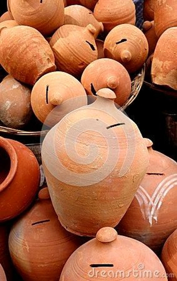 Piggy Bank Of Clay/mitti Handmade Organic - Brown, Large