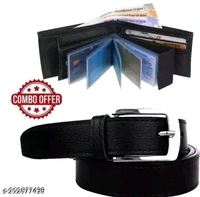 Artificial Leather Belt & Wallet Combo Special Men Selection - Black, 28.