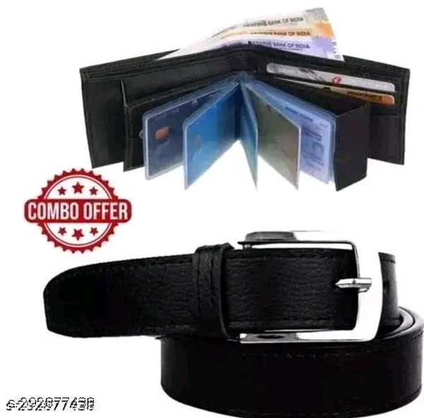 Artificial Leather Belt & Wallet Combo Special Men Selection - Black, 28.