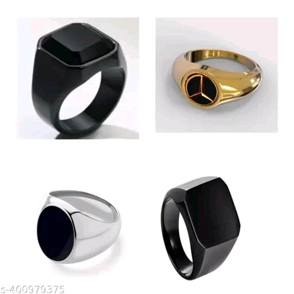 Vedansh Enterprises Stylish Black Onyx Rings, Gold Plated Ring & Titanium Plated Ring For Men ( Pack Of 4) - 16