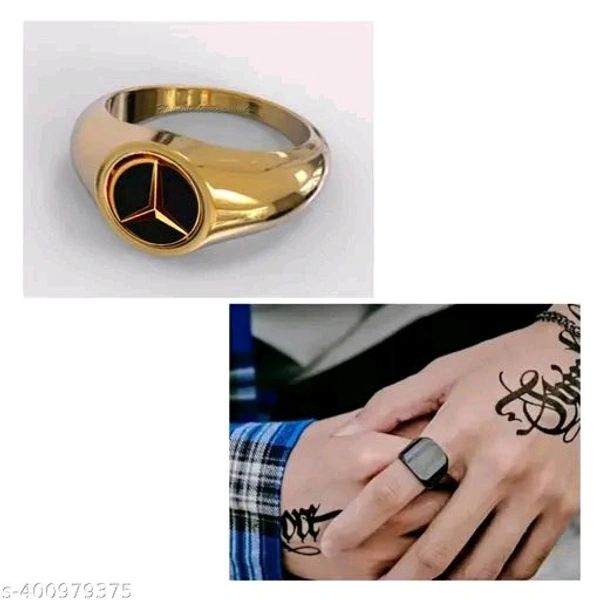 Vedansh Enterprises Stylish Black Onyx Rings, Gold Plated Ring & Titanium Plated Ring For Men ( Pack Of 4) - 16