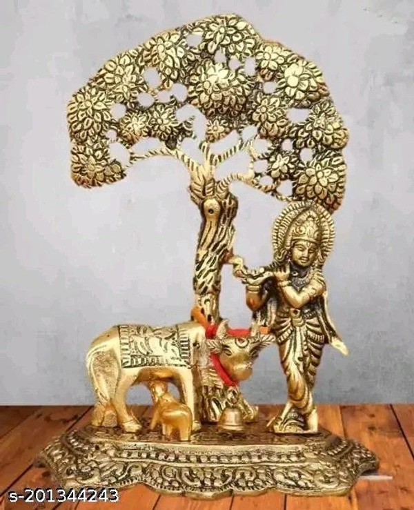 Name: Krishna Cow With Calf Under the Tree Idol For Home,Temple,Office And Gifting Purpose Luck, Happiness and Prosperity Metal home decor showpiece Size L-B-H-12x8x17