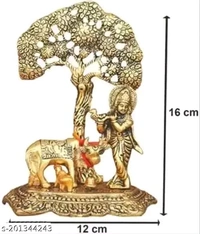 Name: Krishna Cow With Calf Under the Tree Idol For Home,Temple,Office And Gifting Purpose Luck, Happiness and Prosperity Metal home decor showpiece Size L-B-H-12x8x17