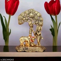 Name: Krishna Cow With Calf Under the Tree Idol For Home,Temple,Office And Gifting Purpose Luck, Happiness and Prosperity Metal home decor showpiece Size L-B-H-12x8x17