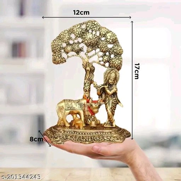 Name: Krishna Cow With Calf Under the Tree Idol For Home,Temple,Office And Gifting Purpose Luck, Happiness and Prosperity Metal home decor showpiece Size L-B-H-12x8x17