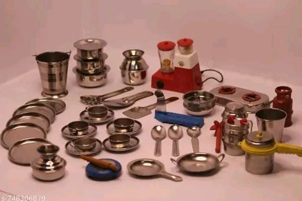 Name: Tirtha Enterprises Miniature Kitchen Set,Kitchen Set for Girls, Real Cooking Kit for Play, Steel Kitchen Set for Girls, Choppu Jaman, Cooking Set for Kids, Baby Kitchen Set Toys for Girls, 