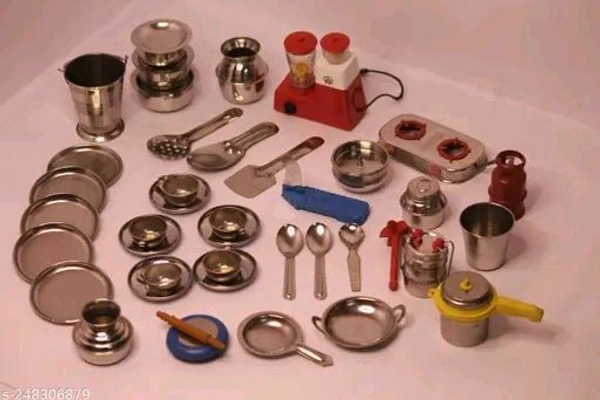 Name: Tirtha Enterprises Miniature Kitchen Set,Kitchen Set for Girls, Real Cooking Kit for Play, Steel Kitchen Set for Girls, Choppu Jaman, Cooking Set for Kids, Baby Kitchen Set Toys for Girls, 