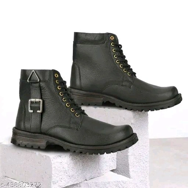 DESTA Men's BlueRich Quality of Synthetic Leather Lace up and Zip Ankle Boot - Black, IND-8