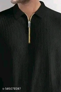 Men Polo Neck Full Sleeve Cotton Blend Regular Tshirt - Black, XL