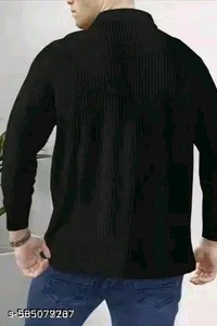 Men Polo Neck Full Sleeve Cotton Blend Regular Tshirt - Black, XL