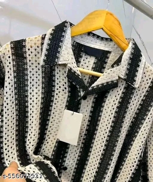 Trendy Modern Mens Pure Crochet Cotton Black Shirts - M