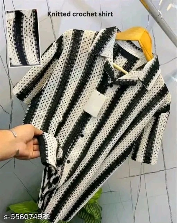 Trendy Modern Mens Pure Crochet Cotton Black Shirts - L