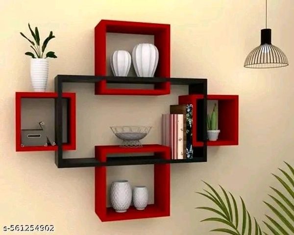 SOURAV'S COLLECTION interlock Wooden Wall Shelf (Number of Shelves - 5,Red, Black)