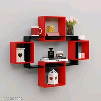 SOURAV'S COLLECTION interlock Wooden Wall Shelf (Number of Shelves - 5,Red, Black)