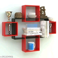 SOURAV'S COLLECTION interlock Wooden Wall Shelf (Number of Shelves - 5,Red, Black)