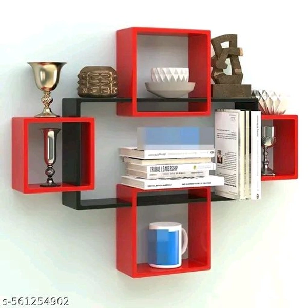 SOURAV'S COLLECTION interlock Wooden Wall Shelf (Number of Shelves - 5,Red, Black)