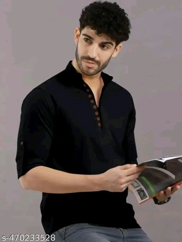 Mens Kurta , Mens Short kurta , Kurta Shirt for Mens - Black, XL