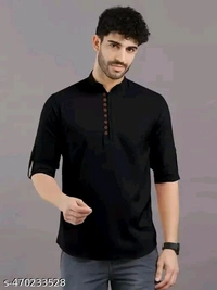 Mens Kurta , Mens Short kurta , Kurta Shirt for Mens - Black, XL