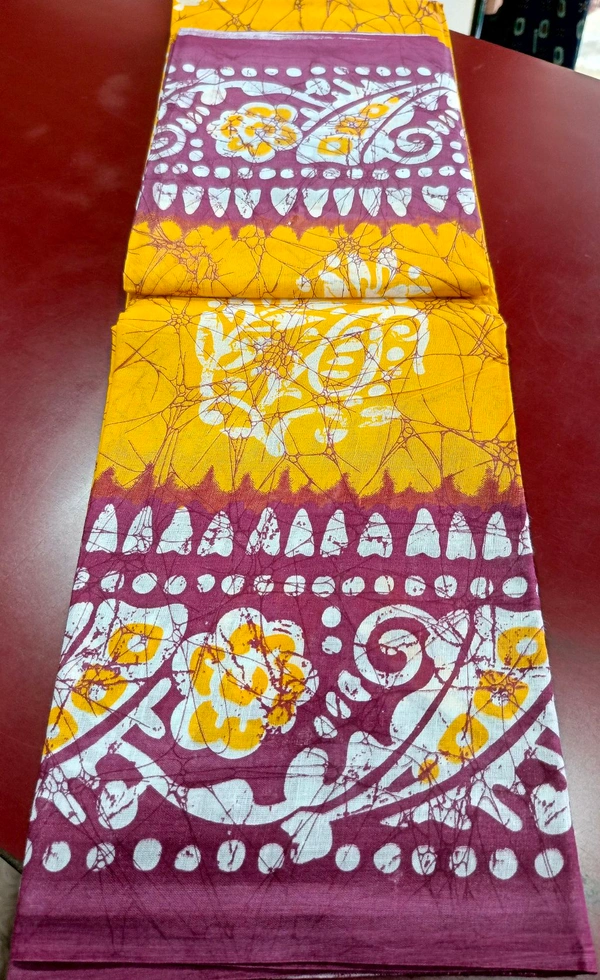 Mul Mul Batik Print Cutton Saree - Red