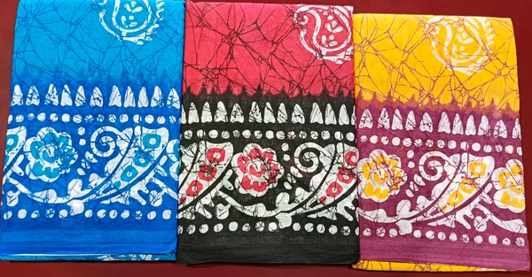 Mul Mul Batik Print Cutton Saree - Royal Blue