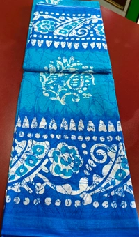 Mul Mul Batik Print Cutton Saree - Royal Blue