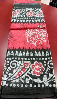 Mul Mul Batik Print Cutton Saree - Royal Blue