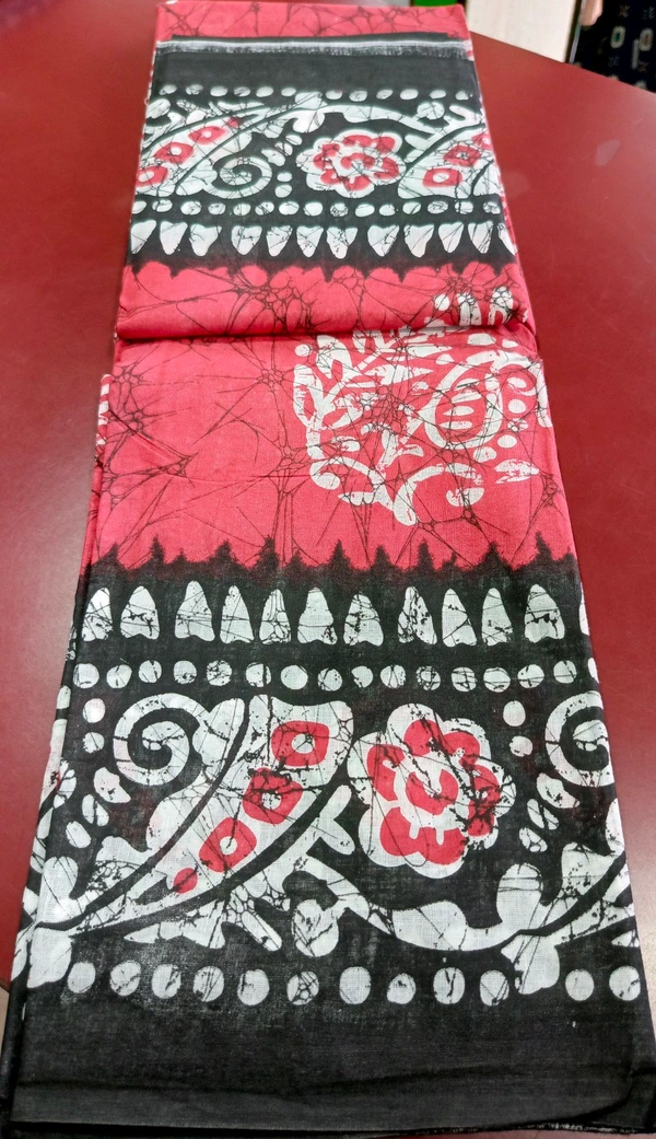 Mul Mul Batik Print Cutton Saree - Royal Blue